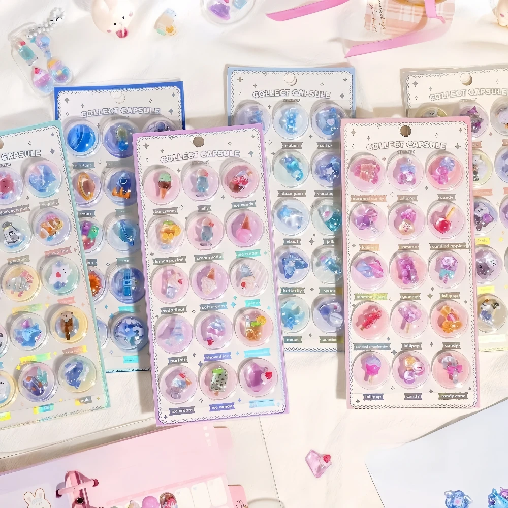 

3 pcs/6 pcs Random 3D Creative Space Food Cartoon Round Relief Stickers Scrapbooking Diy Journal Cute Stationery Sticker