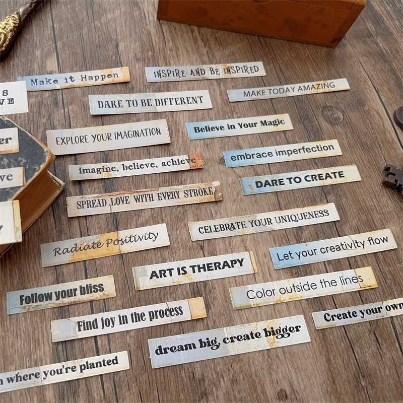 24pcs/lot Vintage English Typewriter Stickers Mottled Word Inspiration Quote Junk Journal Ephemera Sticker Scrapbooking Material