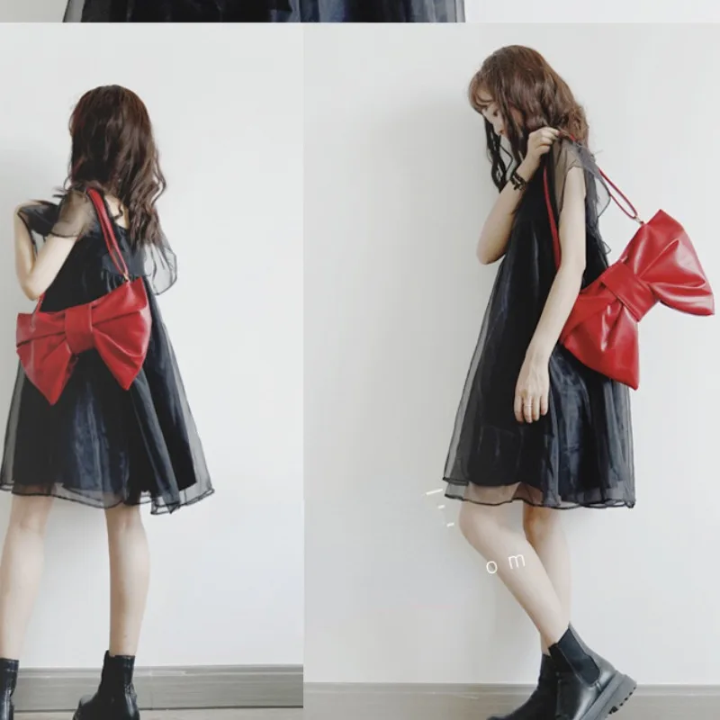 Fashion Chic PU Bow Shoulder Bag Personality Lolita Bag Elegant Totes for Women JK Uniform Underarm Crossbody Bag 2024 сумка