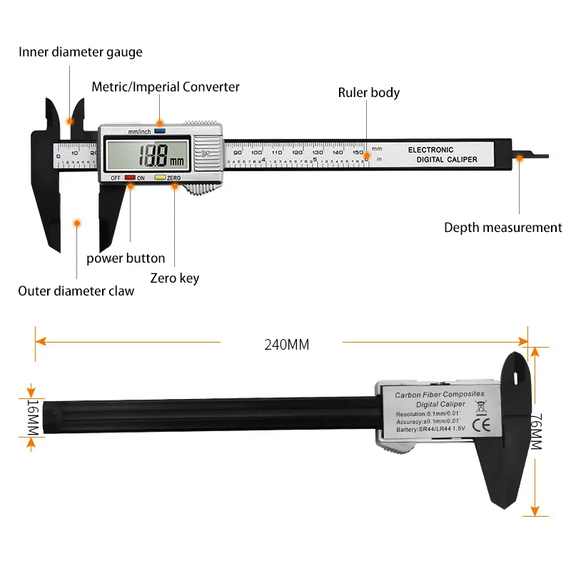 $3.00 off orders over $19.00 150mm 100mm Electronic Digital Caliper Carbon Fiber Dial Vernier Caliper Gauge Micrometer Measurin