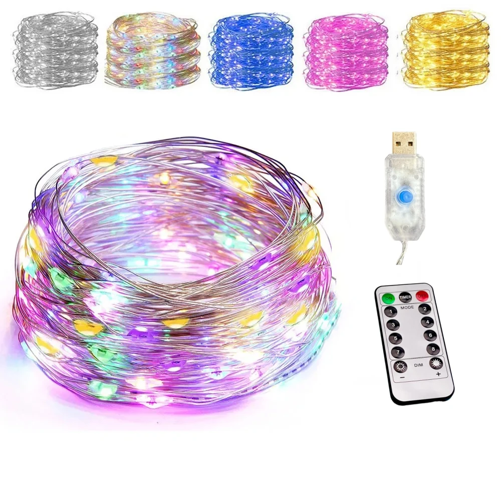 10M/20M Waterproof 8Modes USB  Copper Wire LED String Fairy Light With 13Key Remote For Xmas Party Christmas Decoration New Year