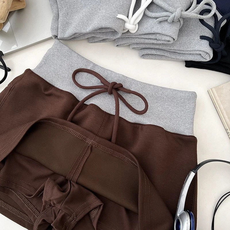 Vintage Sports Mini Skirt Women Summer Hottie Lace Up Patchwork Casual A Line Skirts High Waist Slim Fit Sweet Japanese Skirt