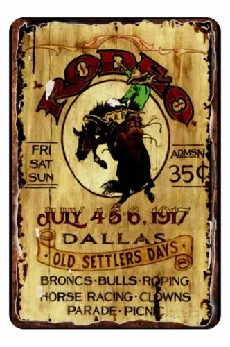 Will Rogers Rodeo Metal Tin Sign Broncs Bull Rope Poster 1939 Vintage