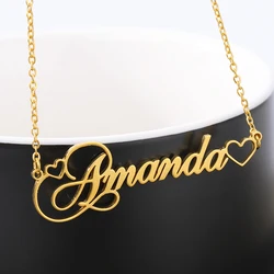 Front and Rear Double Empty Heart Name Necklace Customized Fashion Name Necklaces Pendants Stainless Steel Personalized Gifts