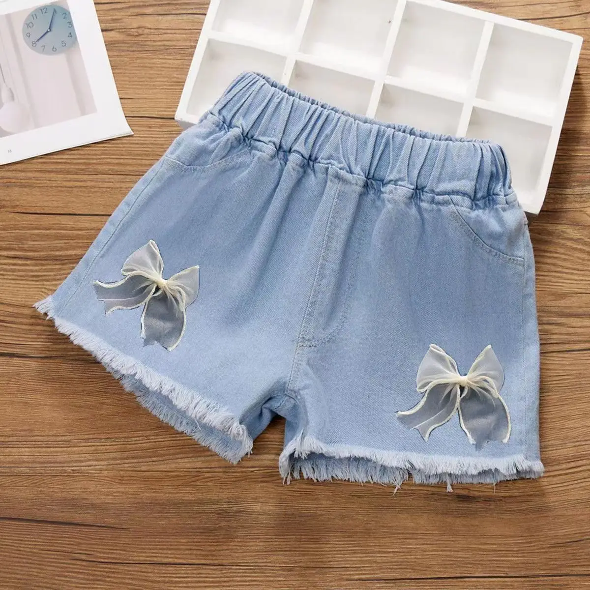 الفتيات الدنيم السراويل غسل الرمال السراويل الساخنة 2025 الربيع والصيف الفتيات الجديدة تنوعا السراويل مرونة الخصر #5