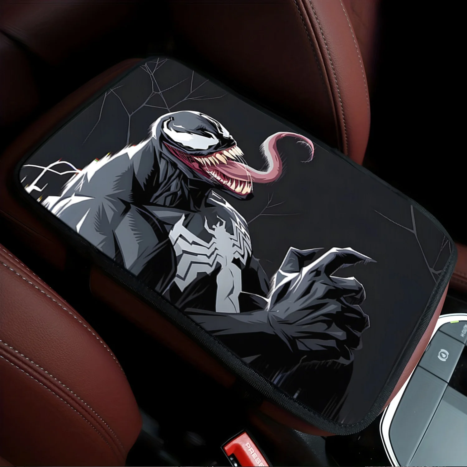 

1pc Marvel Venom Cool Print Car Armrest Cushion, Car Center Console Heightening Cushion, Vehicle Fashion Decoration, Suitable fo