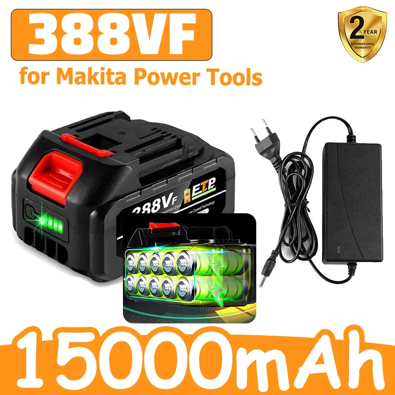 New 18V 388VF 15000mAh High Capacity Rechargeable Lithium Ion Battery Cordless Drill Brushless Wrench for Makita Power Tools