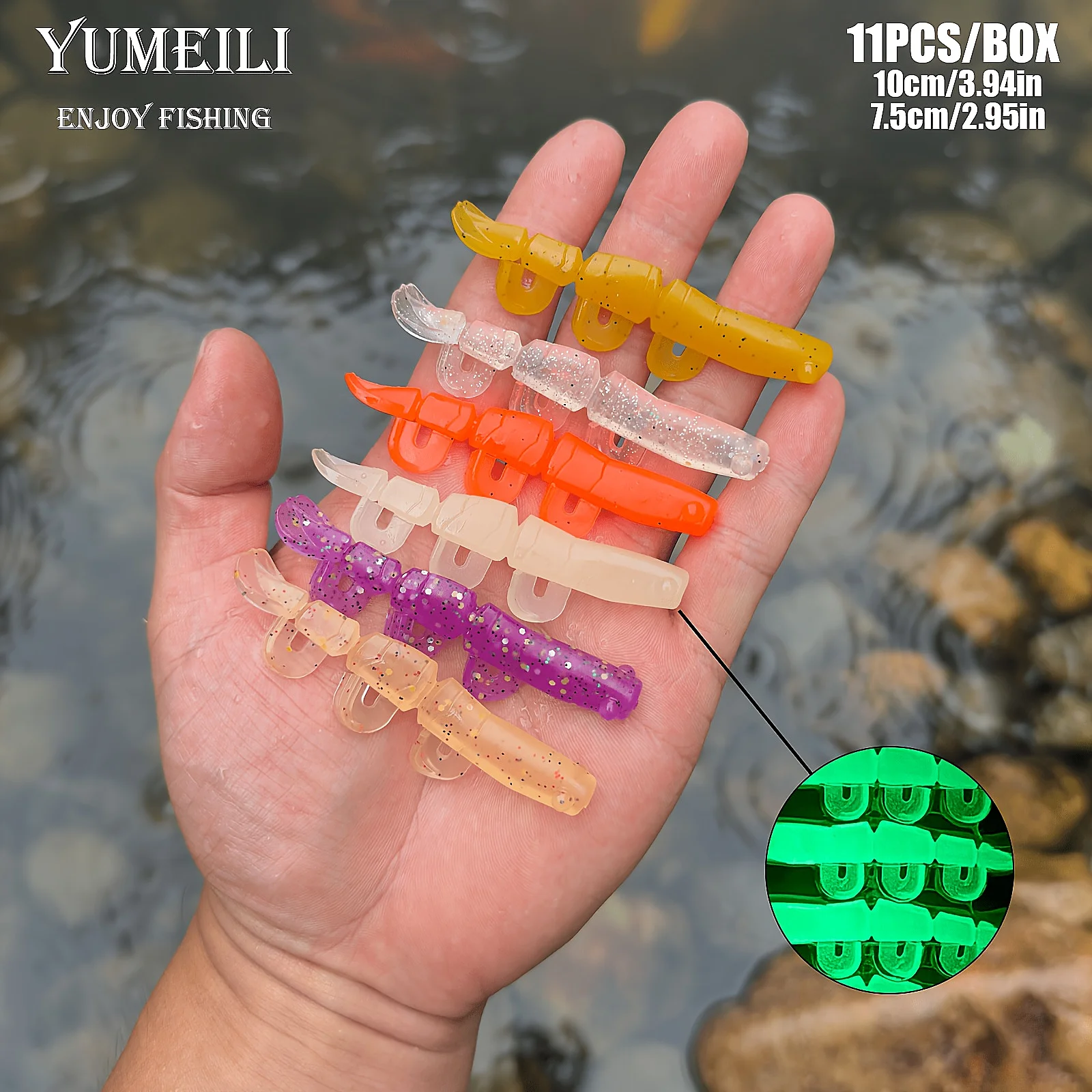 YUMEILI 11PCS Large and Small Mixed-Color Multi-Segment Shrimp Lure Soft Bait, Multi-Segment Multi-Legged Simulated Lure