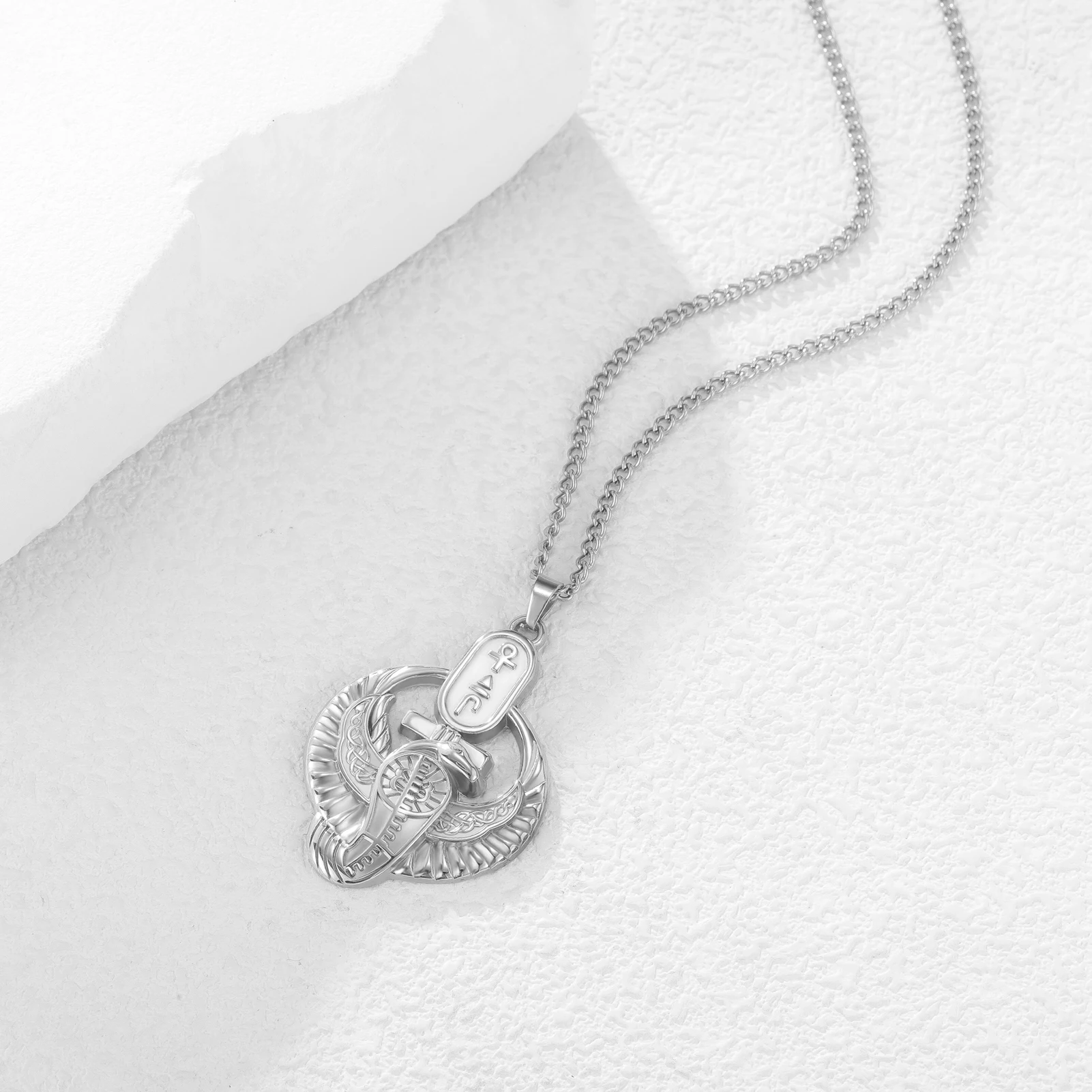 Egyptian Horus Falcon Ankh Cross Pendant Necklace Ancient Egypt Hieroglyph Talisman Stainless Steel Spiritual Jewelry Gift