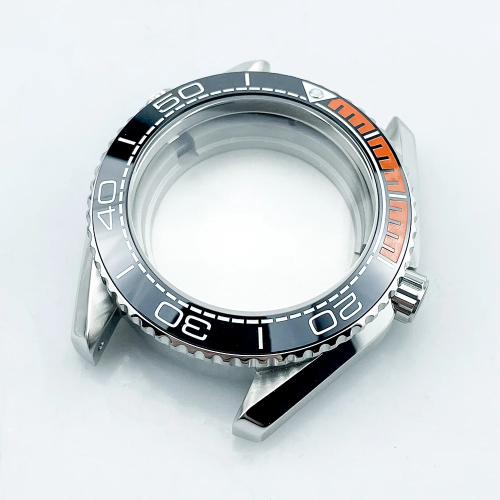 43.5mm Diver Watch Case with Stainless Steel Bracelet for NH35 Planet 600 500m Water Resistant Fits 33mm Black Orange Dial