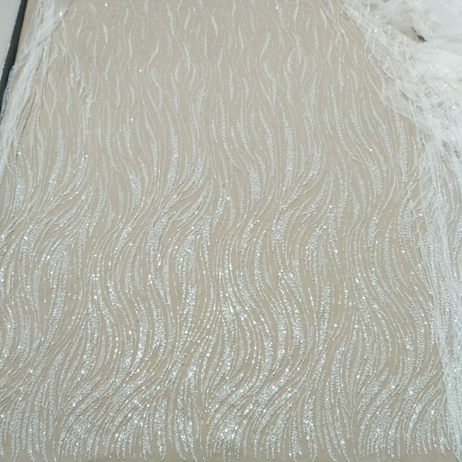 bridal fashion wedding beading dress lace fabric 130cm width sequins fabric sell by yard
