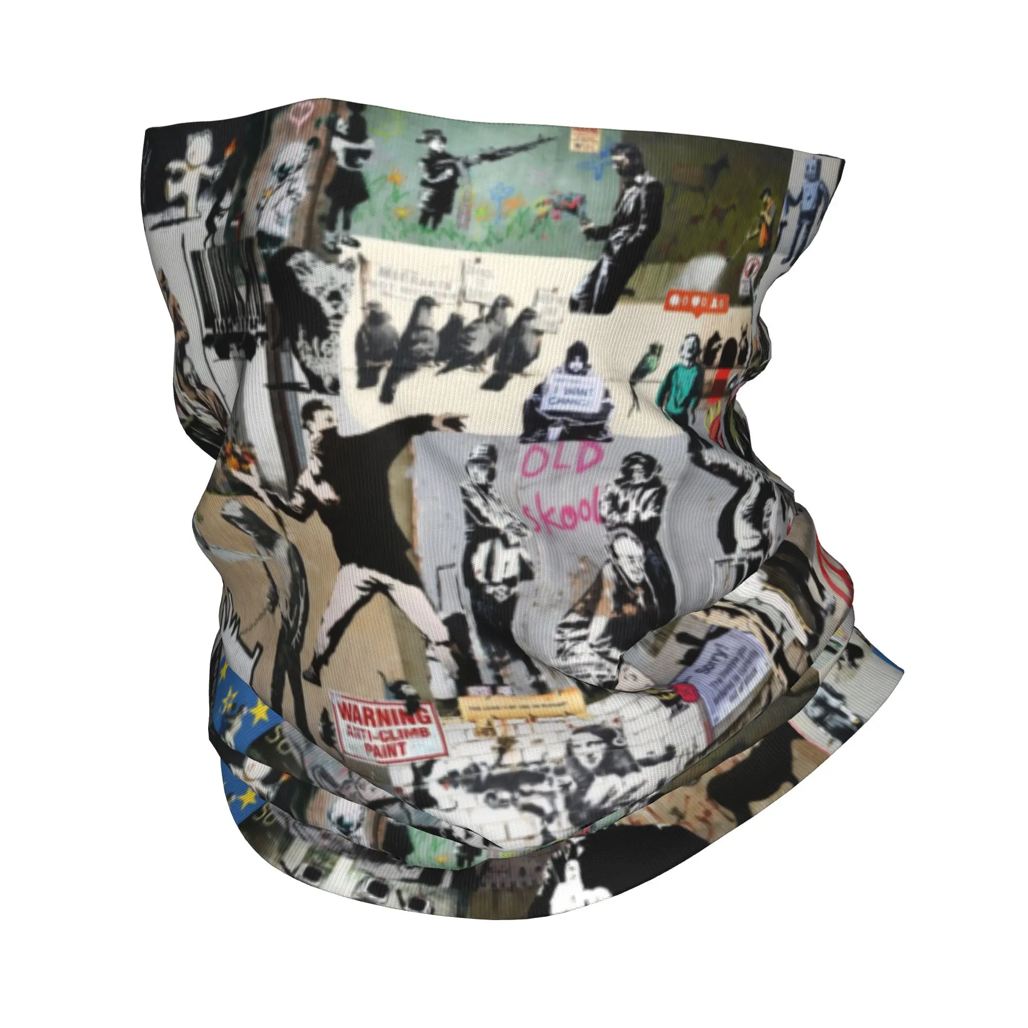 Banksy Collage Bandana Neck Gaiter Windproof Face Scarf Cover Women Men Street Wall Grafitti Pop Art Headband Tube Balaclava