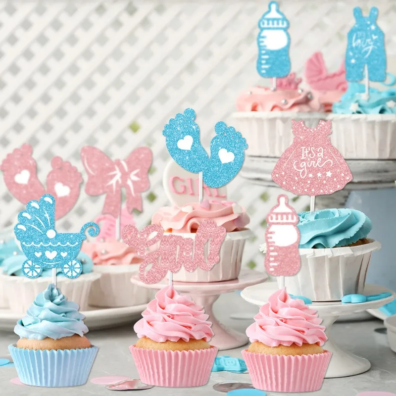 36pc Trending Gender Reveal Birthday Party Cake Toppers Baby Shower Party Decorations Gender Revelation Party