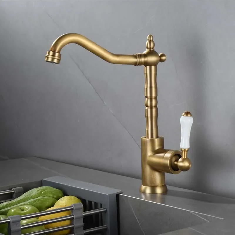Antique kitchen can rotate hot and cold water faucet gold silver chrome basin faucet black bathroom cabinet faucet
