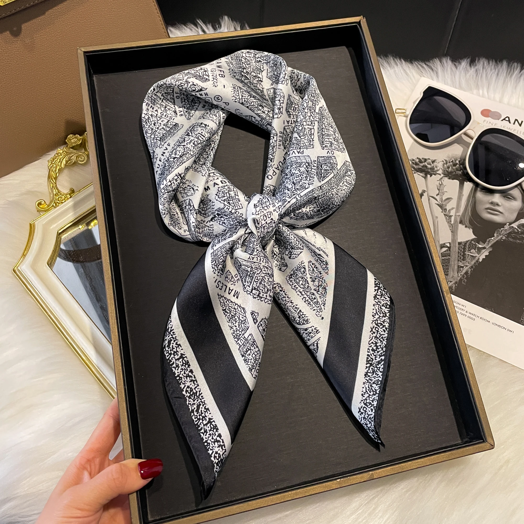 

2025 Luxury Silk Shawl Square Scarf for Women Satin Hijab Fashion Wraps Neckerchief Female Hair Bands Ribbon Headband Bandana