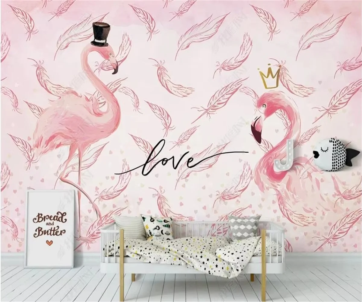 Customized Size Mural Pink Flamingo Wallpaper Rainforest Plants Leaves Decorative Painting Children's Room leaf 3d wallpaper
