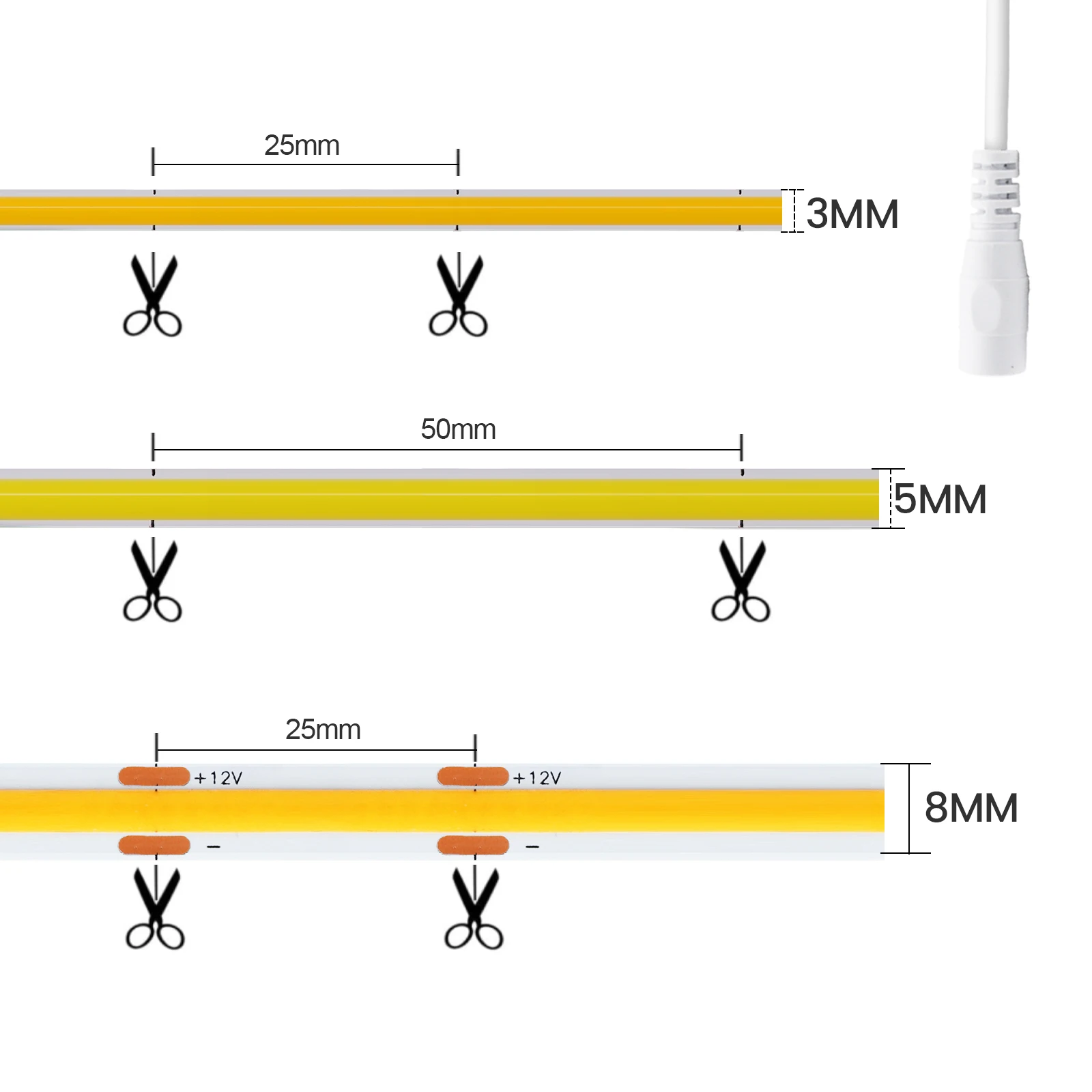 Imagem -05 - Cob Tira Conduzida mm mm mm 320leds m de Alta Densidade Flexível Cob Conduziu a Luz da Fita para a Iluminação Linear Casa do Armário dc 5v 12v 24v