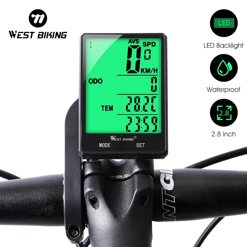 West Biking-Wireless Wired Cycling Computer, velocímetro à prova d'água, odômetro com luz de fundo, MTB Bike Acessórios