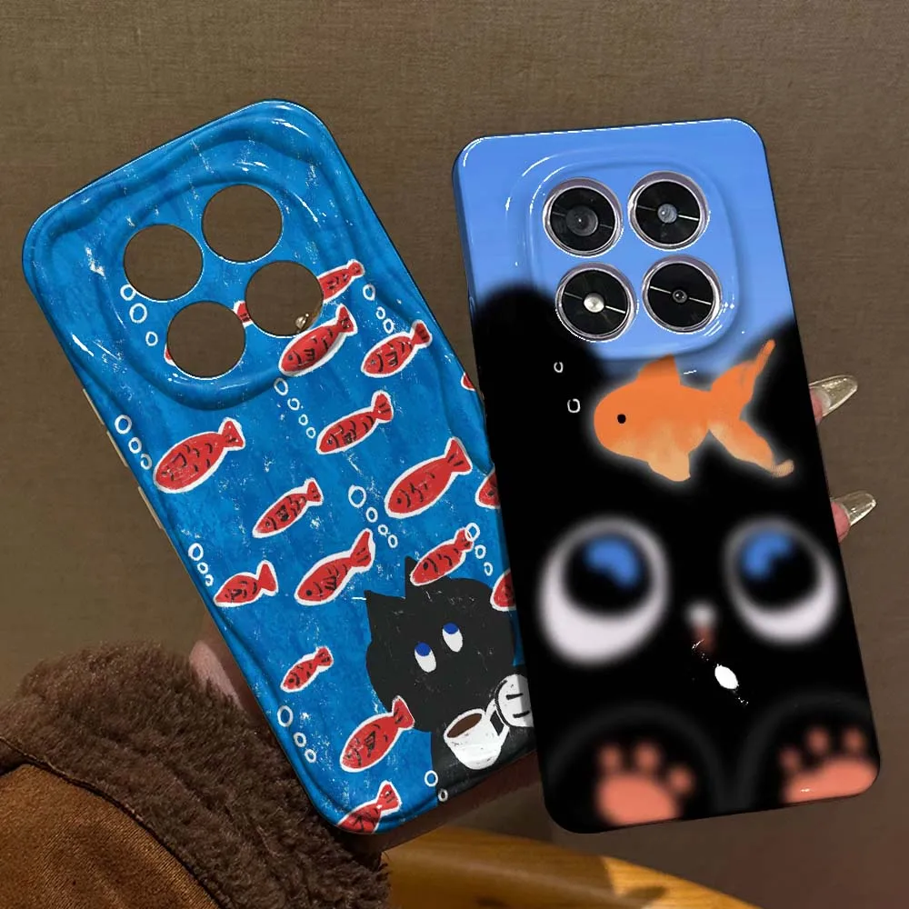 

Cartoon Cat Goldfish Eyes Phone Case For Xiaomi Poco X 2 4 6 F3 M3 F4 M4 M5s X5 M6 F6 C55 C61 C65 C75 GT Pro Wave Oil Film