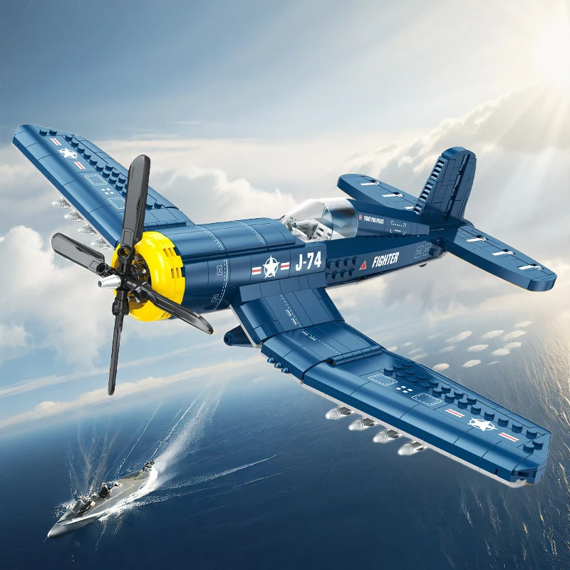 

Строительные блоки F4U Corsair Fighter, модельные кирпичи военно-морского флота WW2, украшение для дома, сборка игрушек, подарки для детей и мальчиков