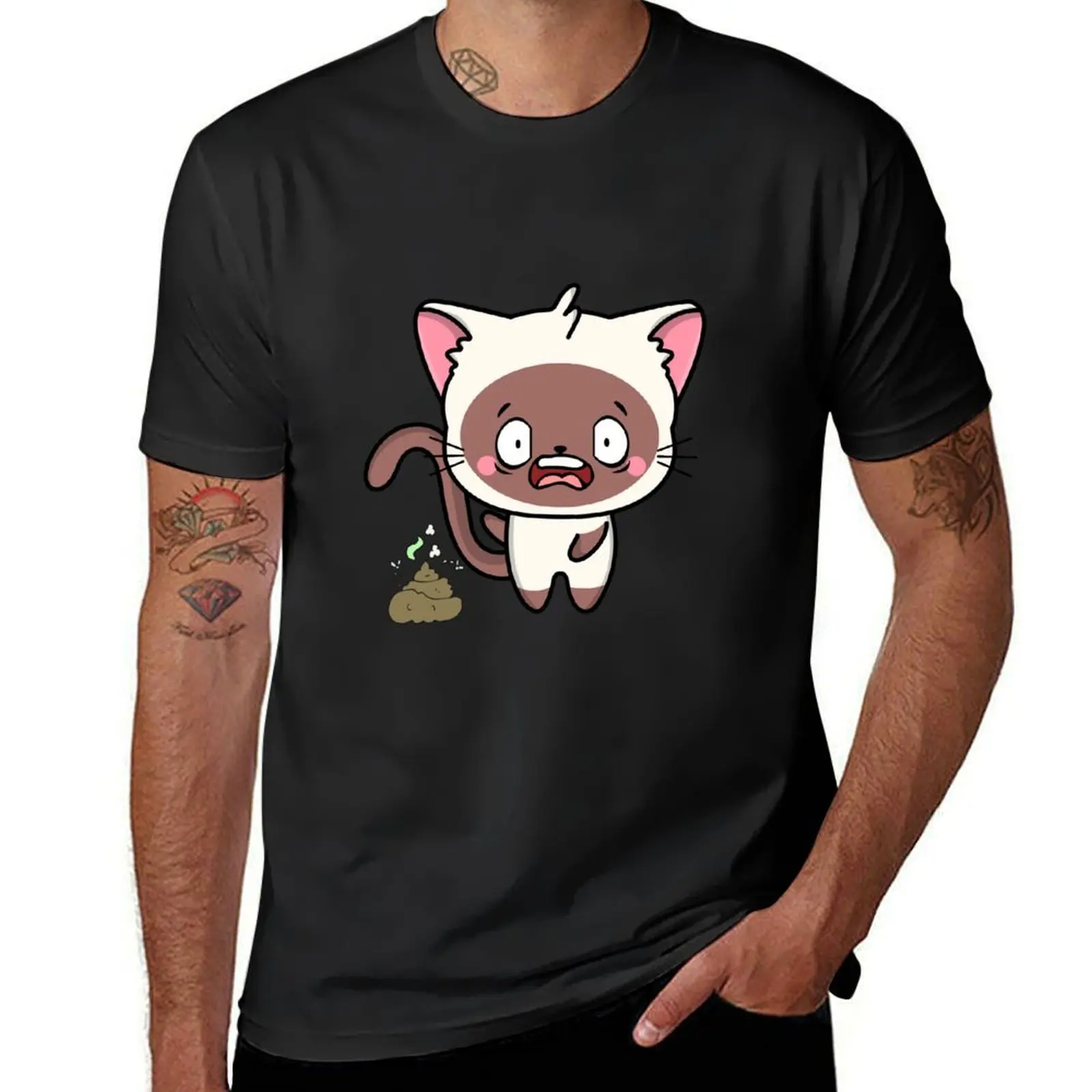 Funny White cat smells stinky poo T-Shirt korean fashion tees plain mens graphic t-shirts