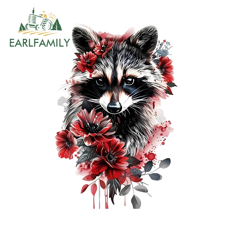 EARLFAMILY Adorable Raccoon Graffiti Car Stickers Artistic Ink Style Cartoon Graphics Decals Cool Waterproof Car Styling