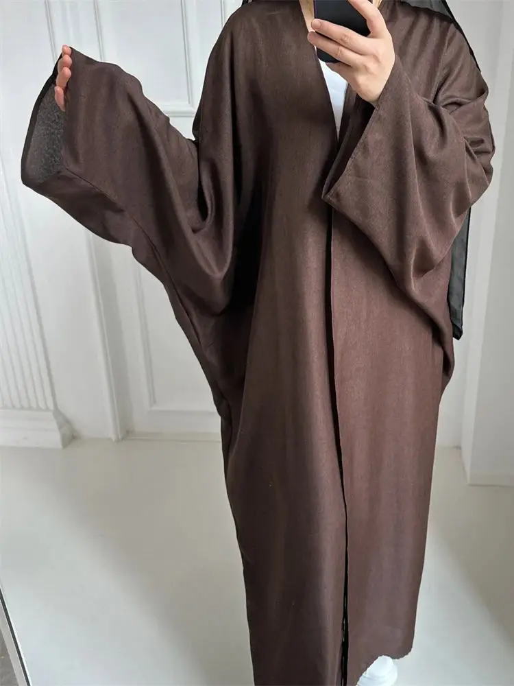 Eid Open Effen Kleur Batwing Abaya Dubai 2024 Bescheiden Kimono Moslim Kaftan Jurken Abaya Voor Vrouwen Islam Kebaya Caftan Femmes