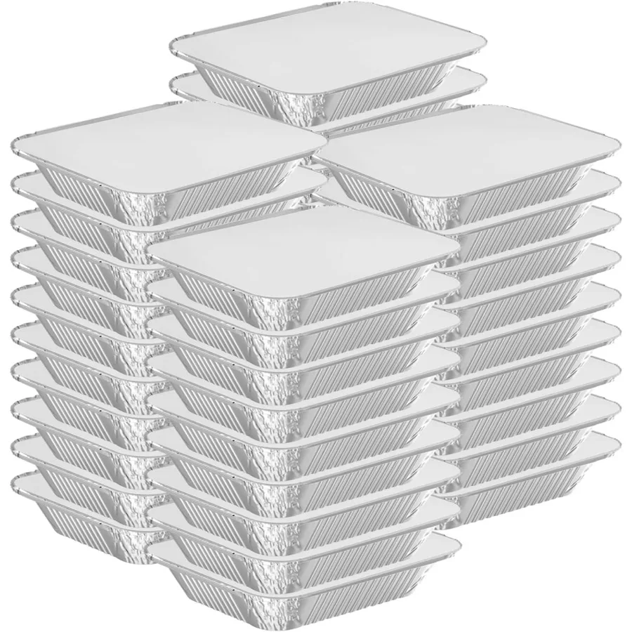 

200 упаковок, одноразовые сковороды из оловянной фольги 8,3x6,2 с крышками, алюминиевые сковороды 2,25 фунта, контейнеры для еды, выпечки, общественного питания, вечеринки, Mea