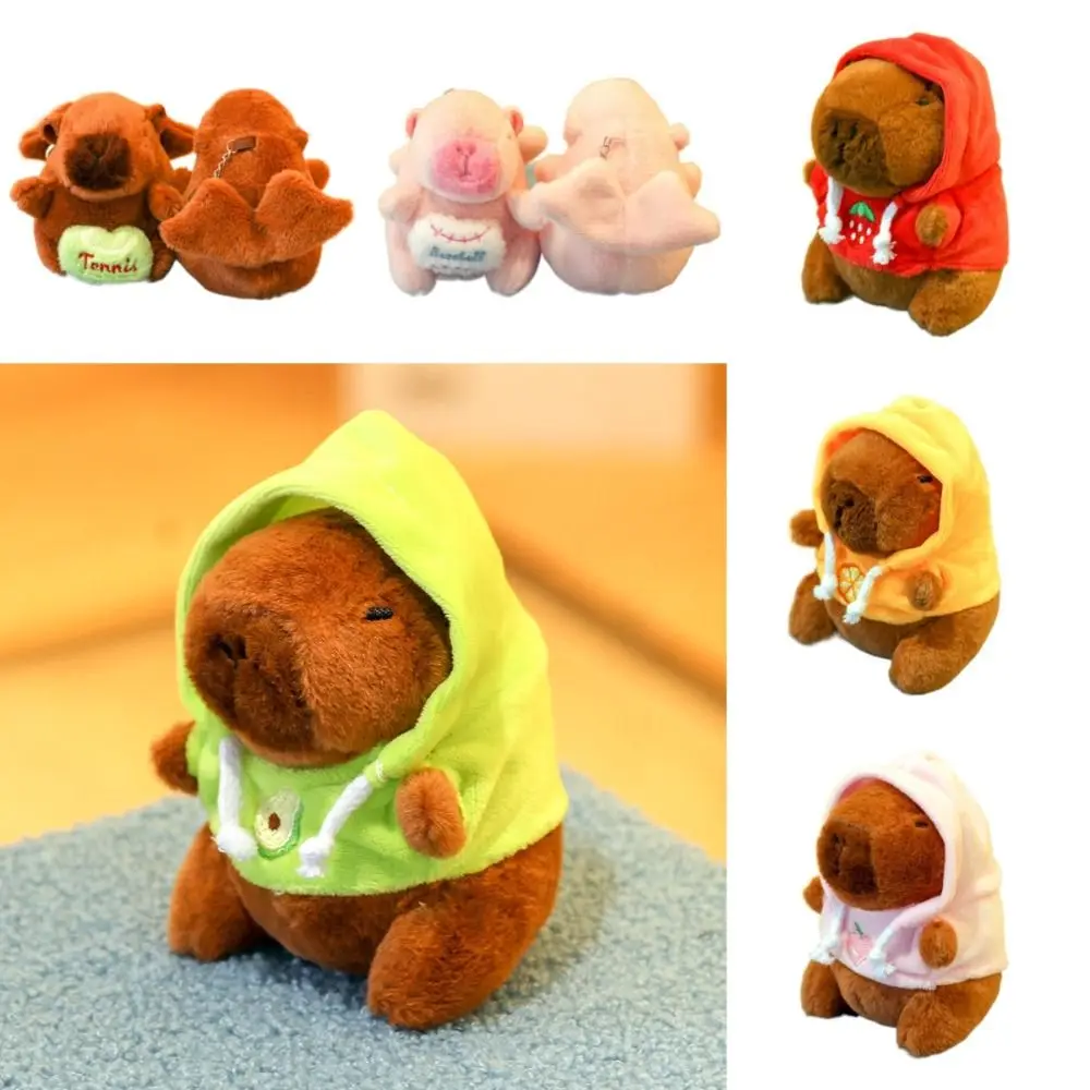 Soft Capybara Plush Toy, Hoodie, Pingente com Asas, Bichos de Pelúcia, Boneca Simulação, Birthday Party