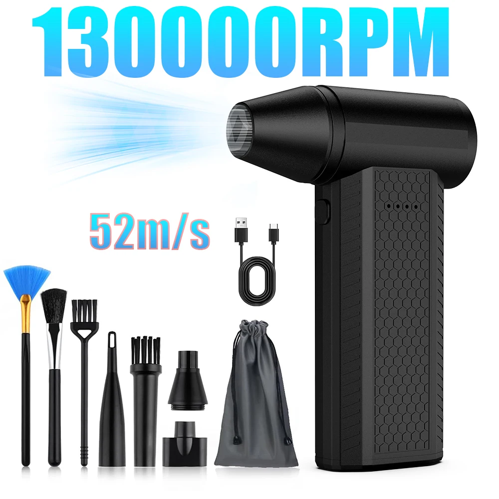 

130000RPM Violent Turbofan Cordless Air Blower Mini Turbo Jet Fan Brushless Motor Type-C Charging Dust Blower Car Cleaning Tools