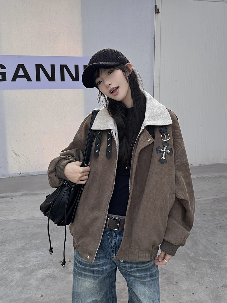 

Легкая весенняя куртка URKR с готическим крестом, уникальная женская и парная модель, стильная верхняя одежда в американском ретро-стиле