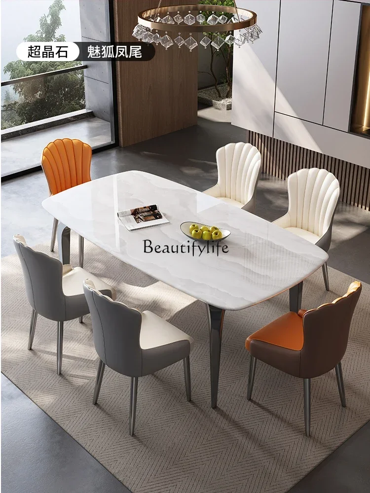 FG-High-end Italian supercrystalline stone dining table rectangular bright rock slab light luxury microcrystalline stone