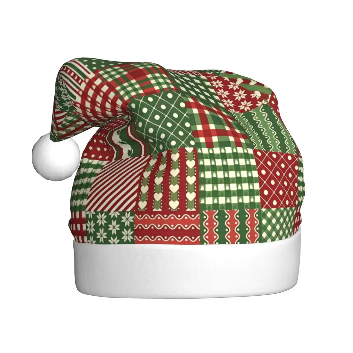 Christmas Plaid Collage Plush Kawaii Christmas Hat for Adult Men Women Santa Hat Cap Xmas Gifts