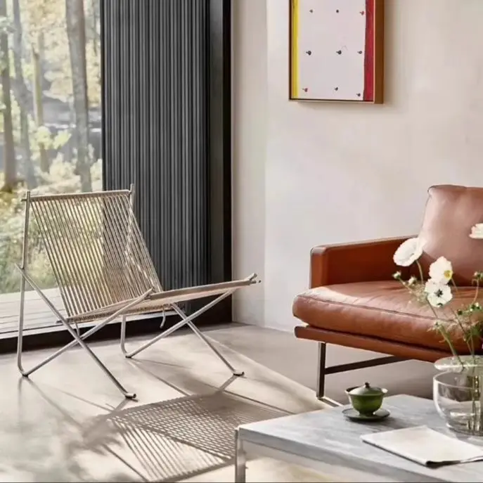 

Bauhaus Minimalist Style Living Room Chair Designer Furniture Balcony Single Leisure Chair Stainless Steel Lounge Chair Muebles