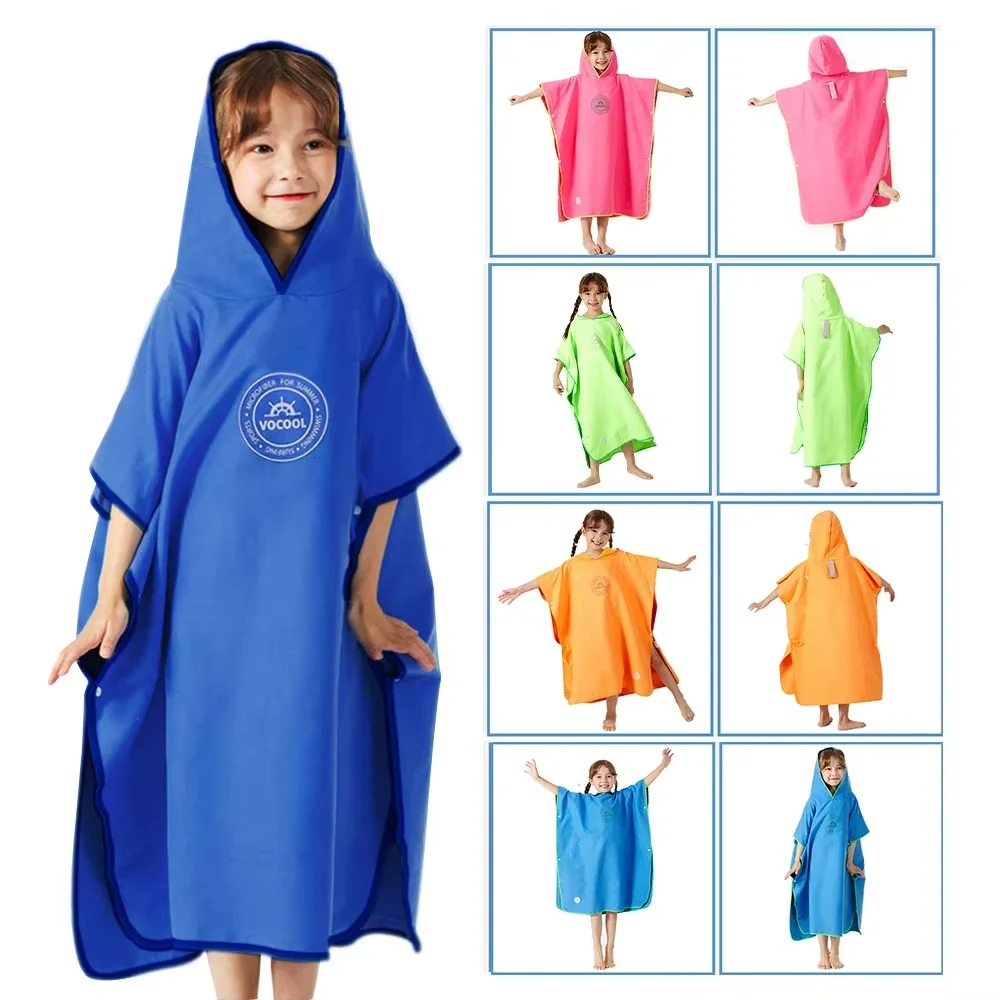 Kids Microfiber Swim Cover-ups Hooded Bath Beach Poncho Towels Surf Poncho Quick Dry Changing Bathrobe Child Swimming Towels