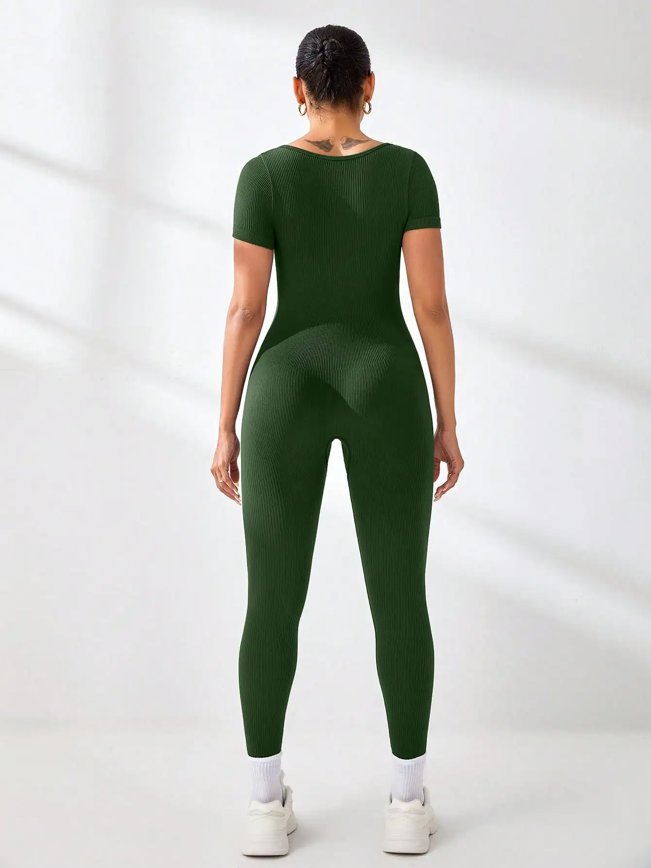 Women's Slimming Sexy Yoga Sports Jumpsuit Spring Summer Threaded Square Collar Lifting Buttocks Design Comfortable Active Wear
