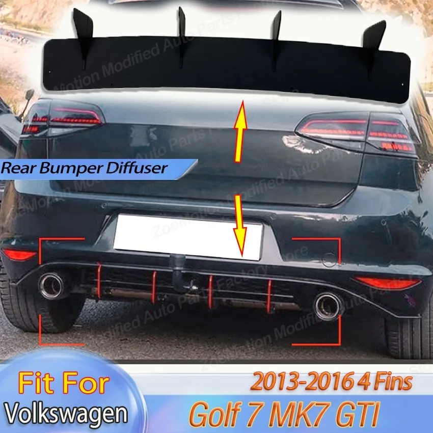 

4 Fins for VW Volkswagen Golf 7 MK7 GTI 2013-2016 Rear Bumper Diffuser Lip Plate Splitter Tail Side Spoiler Trim Body Kit Tuning