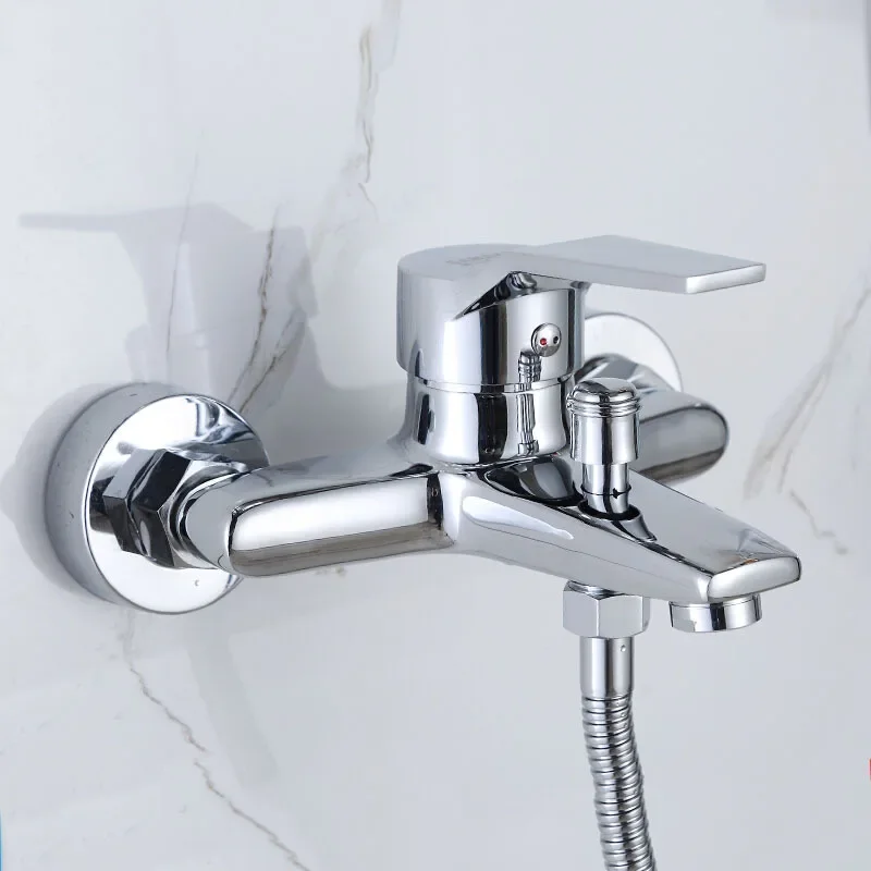 

Смеситель с двойным изливом и одной ручкой, хромированный смеситель для ванной комнаты, смеситель для ванны, настенный смеситель для холодного и горячего душа