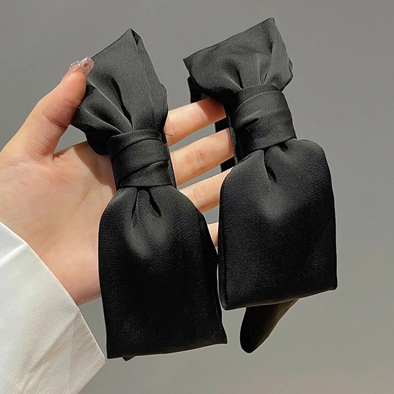 Fashion Big Bow Hair Hoops for Women Ladies Solid Color Non-Slip Headband Hair Band Black Headdress Hair Accessories