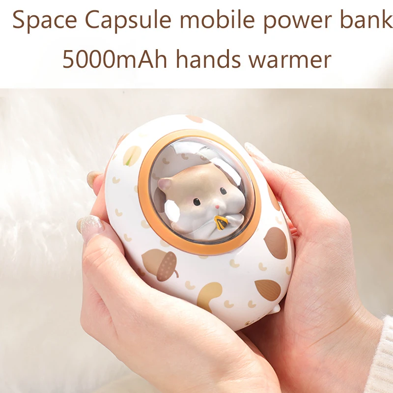 Mini Portable 5000mAh Power Bank Cute Space Capsule Hamster Charging USB Hand Warmers for Girl Loves Gift Butter Cat Power Bank