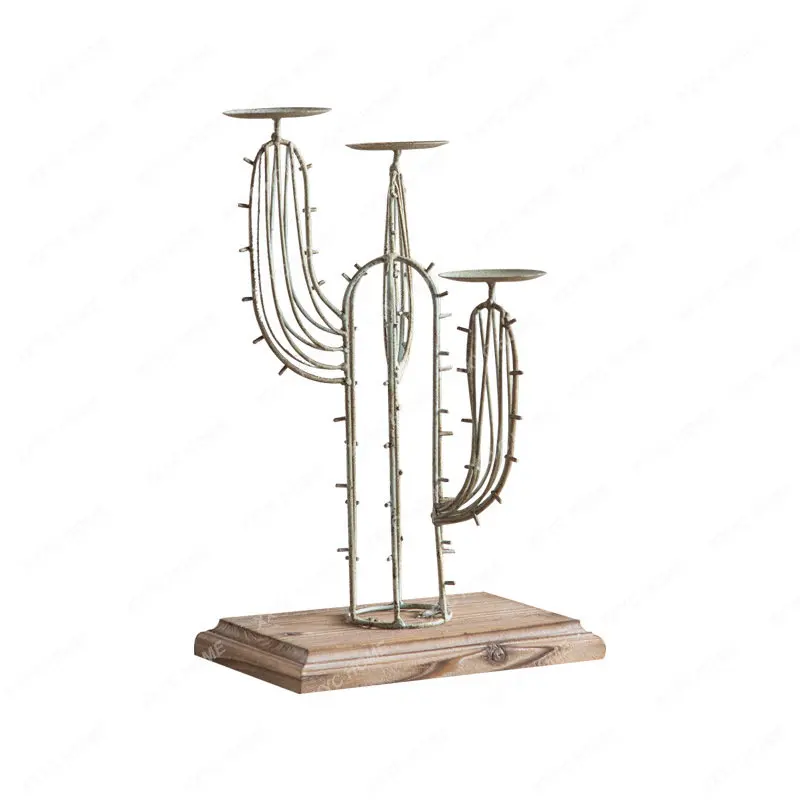 

Подсвечник в стиле ретро из кованого железа, старые украшения, подсвечник в виде кактуса, украшение для стола