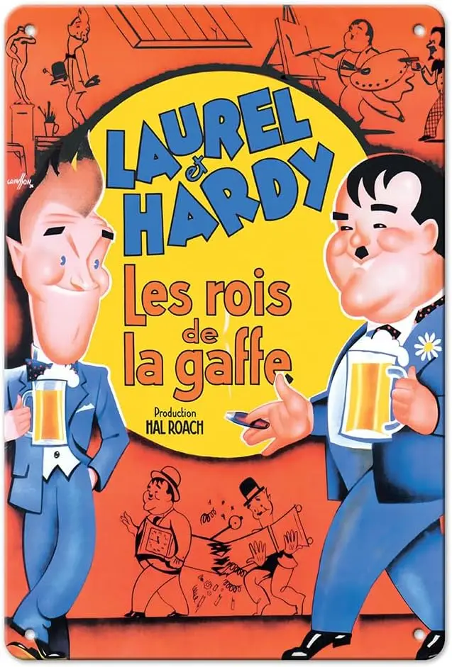 Laurel & Hardy in The Fixer Upper (Les Rois de la Gaffe) - Vintage Belgium Film Movie Poster by Boris Grinsson c.1935-8 goo sign