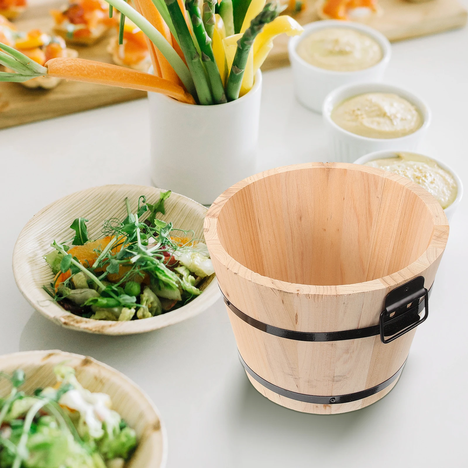 

Catering Rice Wooden Sushi Bucket Container Natural Solid Bowl with Cover Japanese Bowls