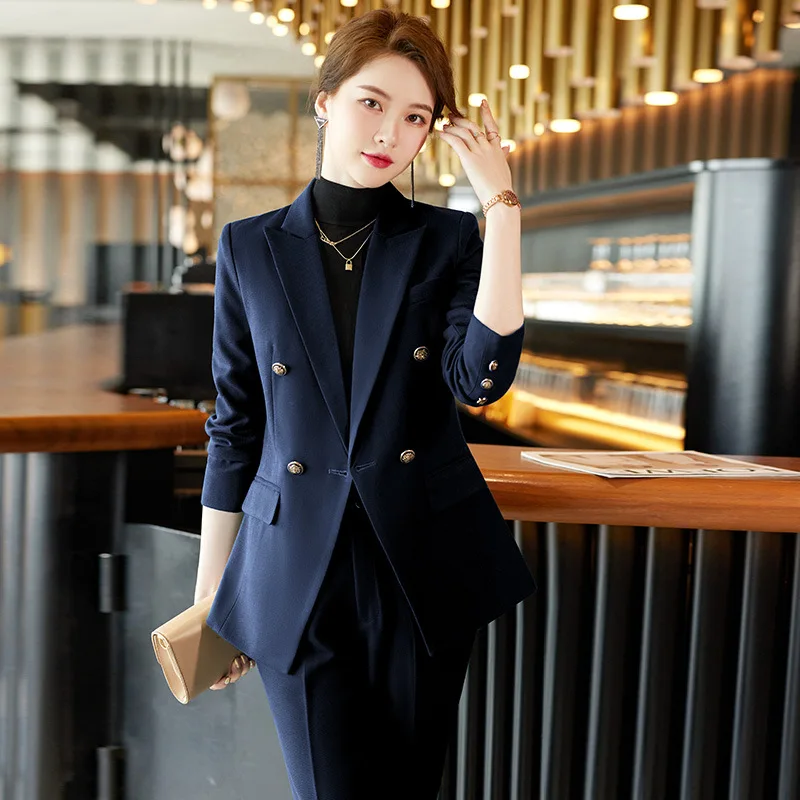 Navy Blue Suit Women\'s Spring and Autumn Hotel Front Desk Manager High-End Business Wear Formal Suit Work Clothes Suit Jacket