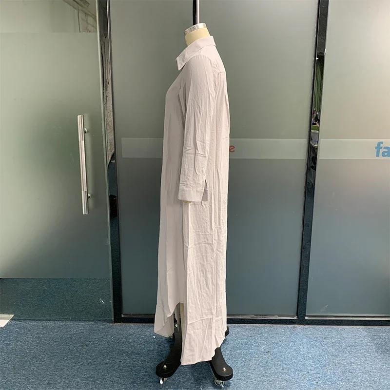 Wefads Women Maxi Dress 2023 Summer Casual Solid Laple Single Breasted Loose Half Sleeve Office Holiday Dresses For Lady