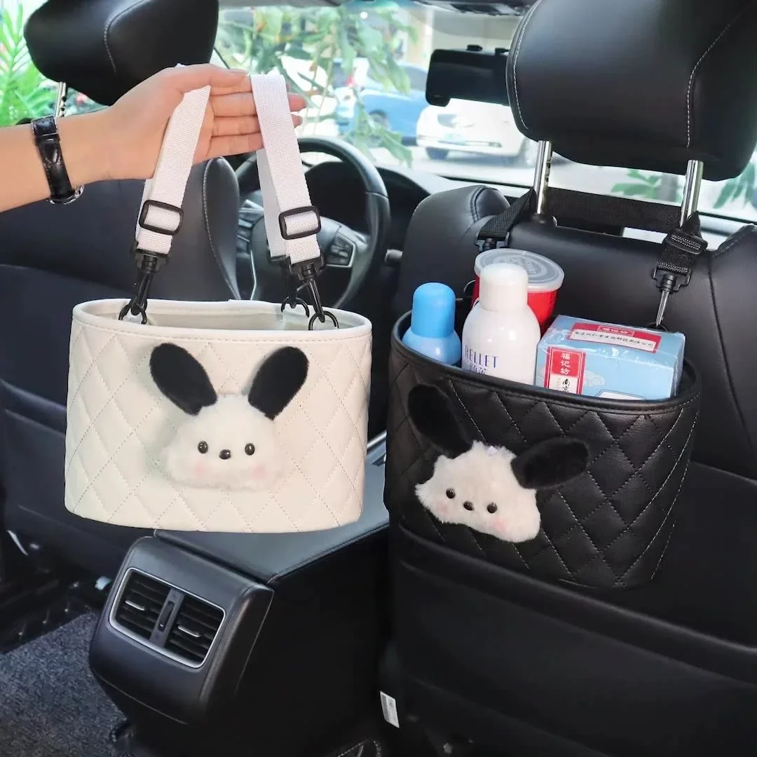 

Cute Pochacco Car Backrest Storage Bag Multifunctional Rear Seat Hanging Organizer with Tissue Box Hook Auto Accessory