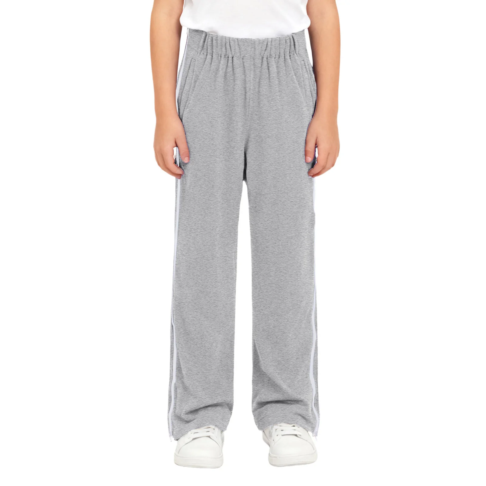 

Kids Boys Girls Special Needs Adaptive Clothing Cotton Trousers Elastic Waistband Sides Double Full Zippers Pants with Pockets