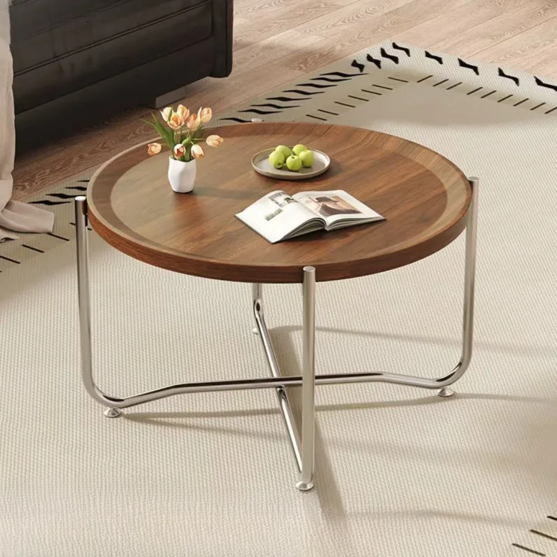 Minimalist Italian living room coffee table small apartment light luxury corner table log tray table double-sided foldable