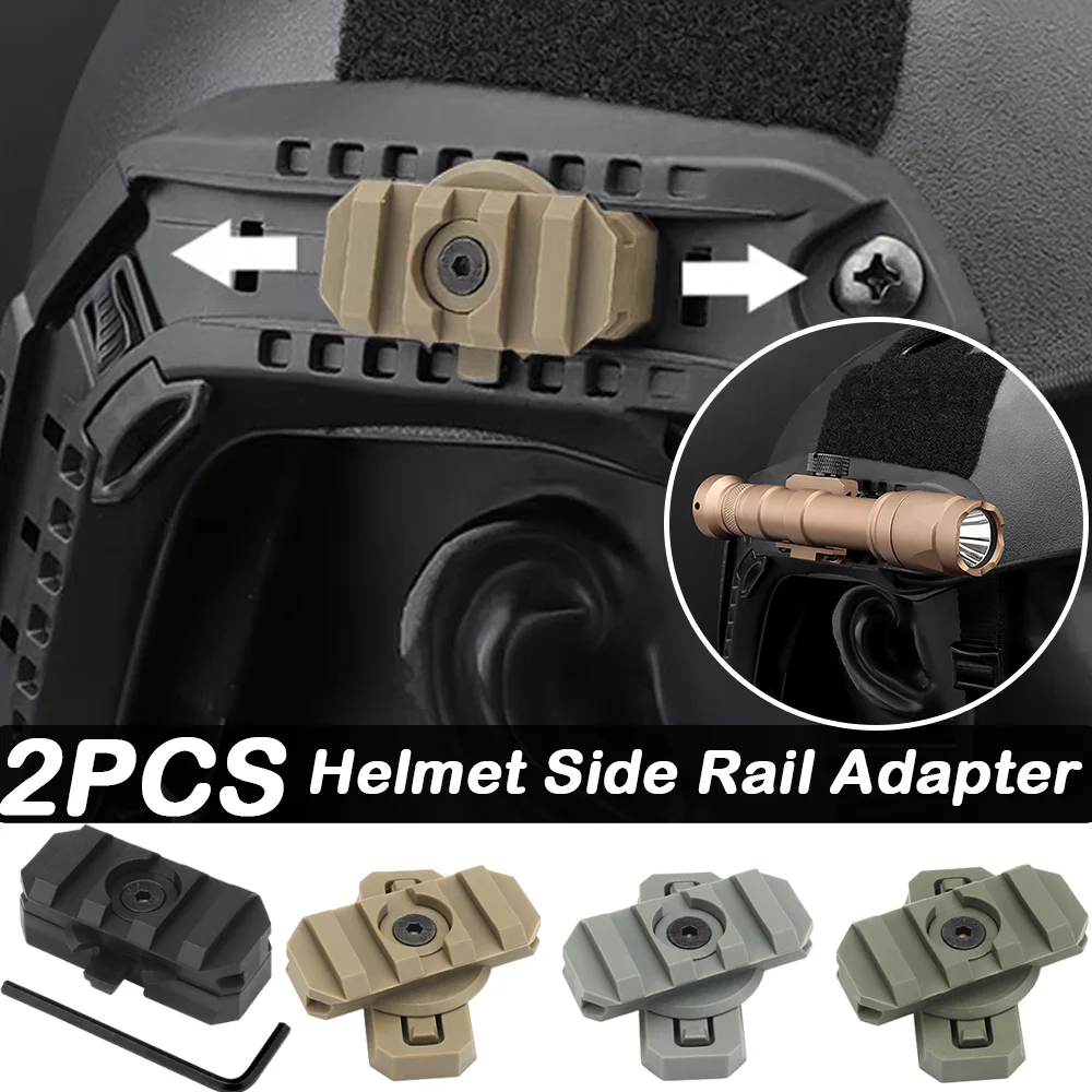 2Pcs Adjustable 360 Degrees Tactical Helmet ARC Side Rail Adapter Hunting Shooting Rotatable Straight Guide for 19mm Guide Rail