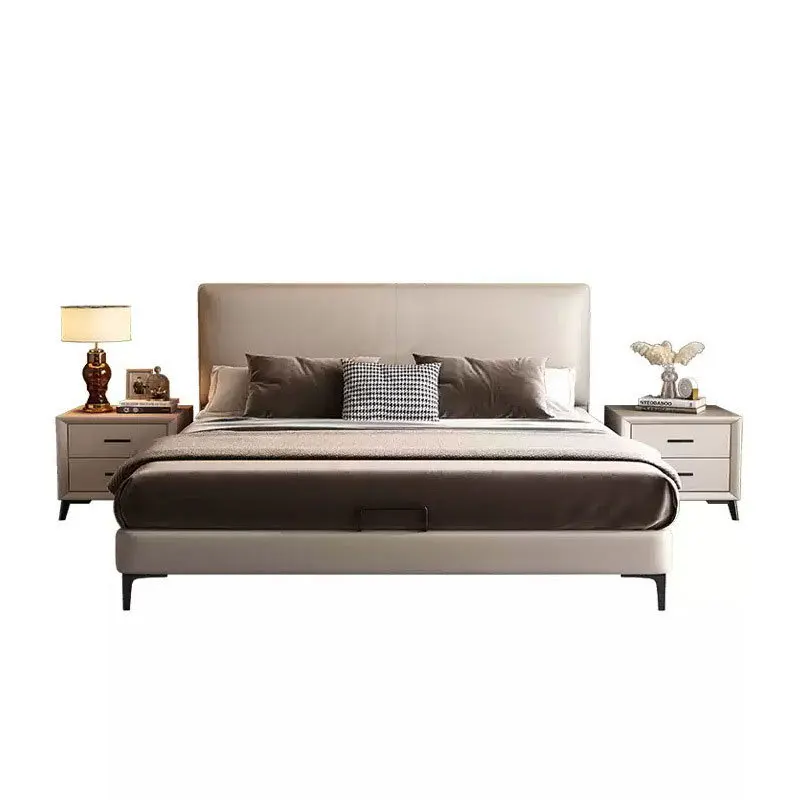 Italian minimalist modern minimalist light luxury leather bed small apartment solid wood soft bag master bedroom leather art bed